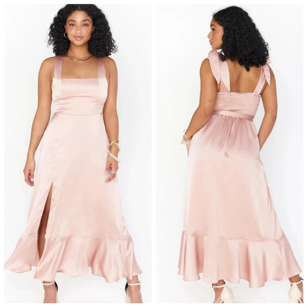 NWOT Show Me Your MuMu Claire Midi Dress ~ Rose Gold Luxe Satin Sz M